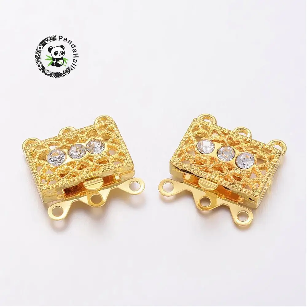 2 Sets Golden Tone Brass Rhinestone Clasps, Filigree Box Clasps, about