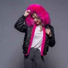 Женская куртка-бомбер, зимняя, настоящая отделка мехом енота, модная, горячая Распродажа, пальто, толстое, теплое, меховое, короткое пальто