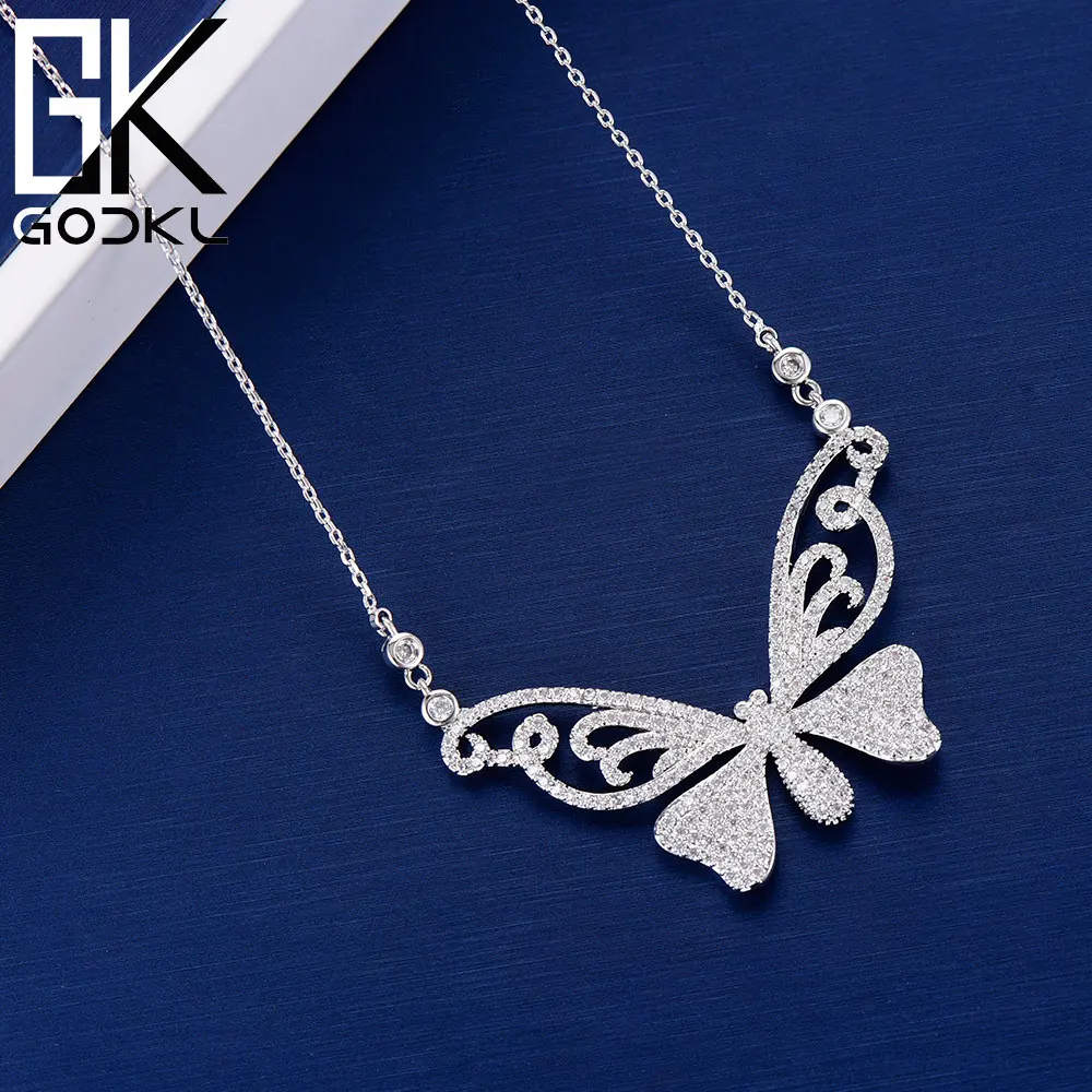 GODKI модная бабочка полная микро ААА кубический циркон кулон ожерелье для женщин Свадьба Дубай свадебное обручальное ожерелье ювелирные изделия