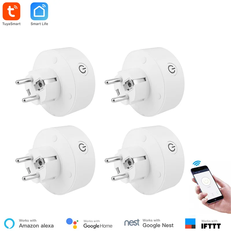 

4 pieces EU Smart Socket 220V WiFi Remote Control Sokcet Work With IFTTT Voice Control Via Alexa Google Home Power Monitor
