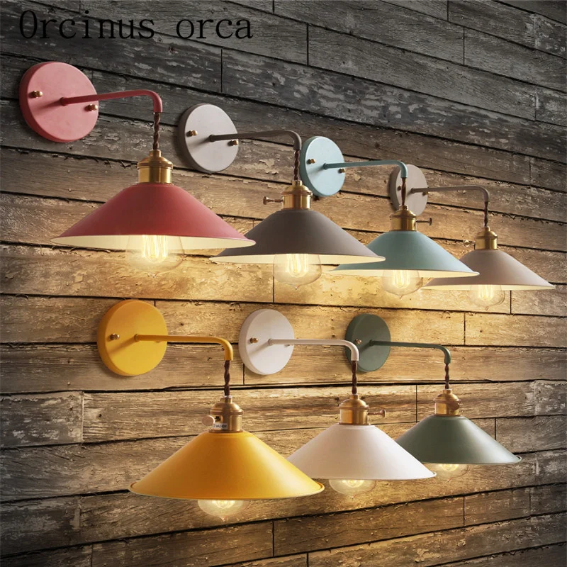 

The Nordic modern creative color wall lamp room aisle stairs bedroom bedside Macarons small umbrella wall lamp free shipping