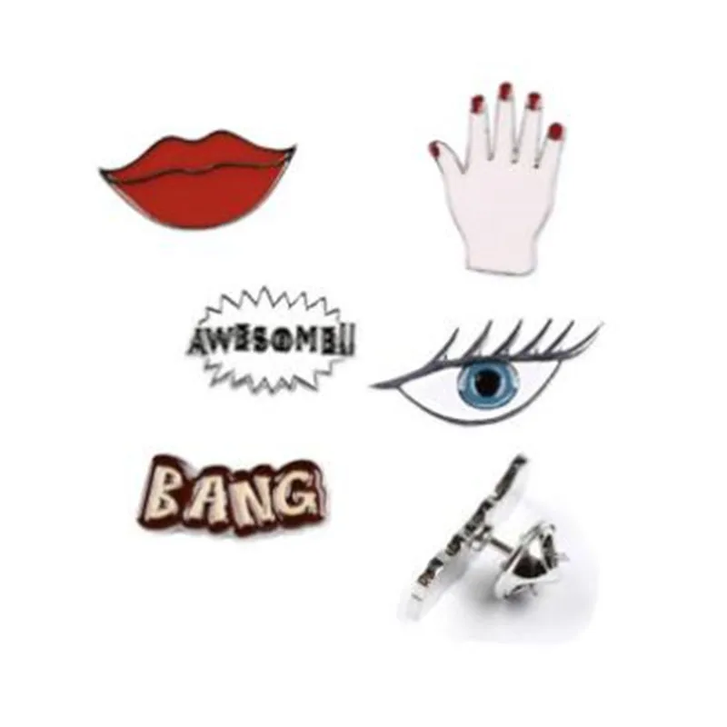 

WKOUD BANG AWESOME Sexy Red Lip Hand Eye Cute Enamel Pin Set Brooch Set Lapel Pin Set For Jeans Hat Badge