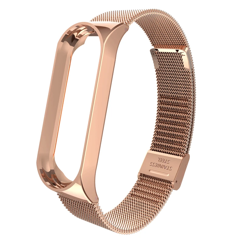 Mi Band 4 Strap Bracelet Wrist Metal Screwless Stainless Steel Miband 4 Wristbands Pulseira Miband4 For Xiaomi Mi Band 4 Strap - Color: Rose gold