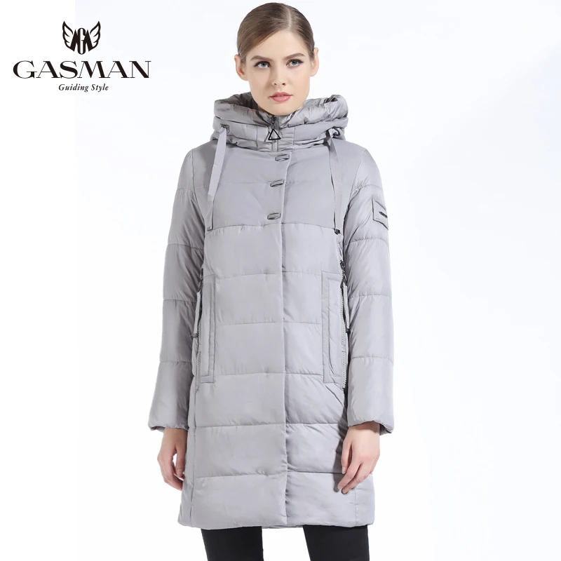 GASMAN New Winter Fashion Down Jackets And Coats Hooded Long Bio Down Parka Brand Casual Overcoats Female Jacket Winter - Цвет: gray