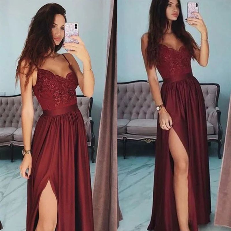 New Arrival Sexy Burgundy Evening Dresses Long 2019 Women Formal Evening Party Dress V-neck Spaghetti Straps vestido de noche New Arrival Sexy Burgundy Evening Dresses Long 2019 Women Formal Evening Party Dress V-neck Spaghetti Straps vestido de noche