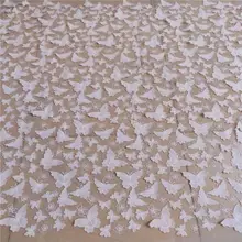 1 ярд Свадебная кружевная ткань с 3D бабочками, белая вышитая кружевная ткань, Цветочная кружевная ткань для свадебного платья
