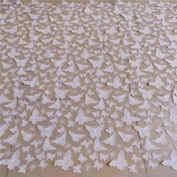

1 yard bridal Lace Fabric with 3D butterflies ribbon, off white embroidered lace fabric, floral lace fabric for bridal dress