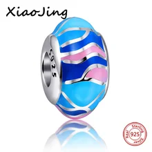 New arrival original European Bracelets blue pink enamel jewelry Making for women gifts silver 925 beads Flat bead charm