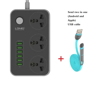 

LDNIO SC3604 10A Power Strip 6 USB 3 Universal Socket With Overload Protector Circuit Breaker Switch Outlet Extend