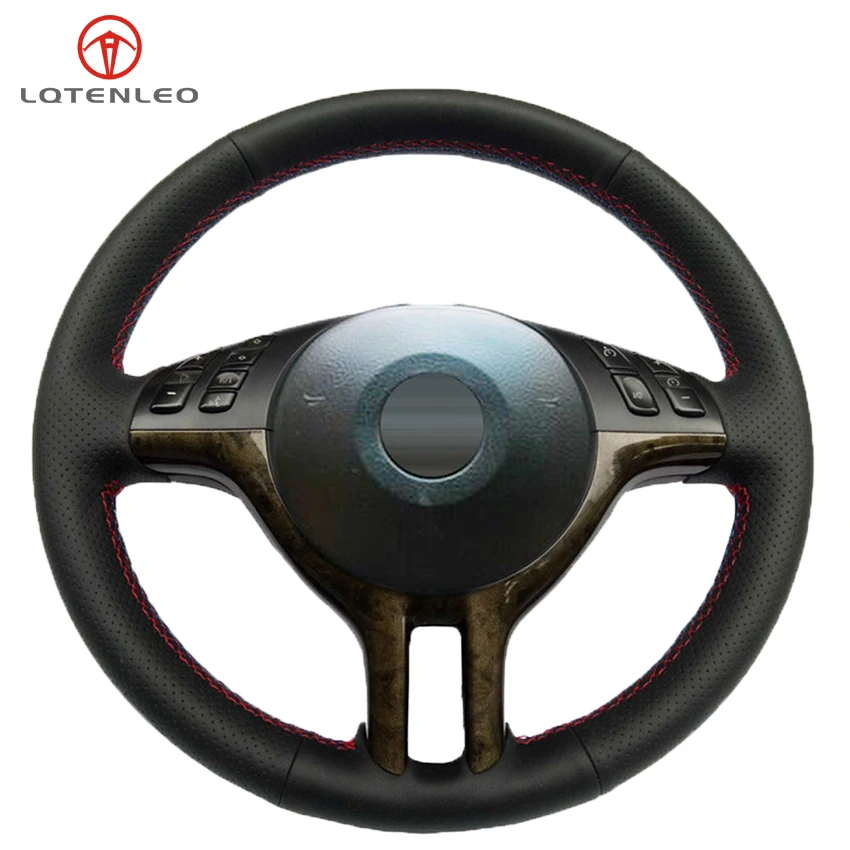 

LQTENLEO Black Artificial Leather Hand-stitched Car Steering Wheel Cover for BMW E39 E46 325i E53 X5