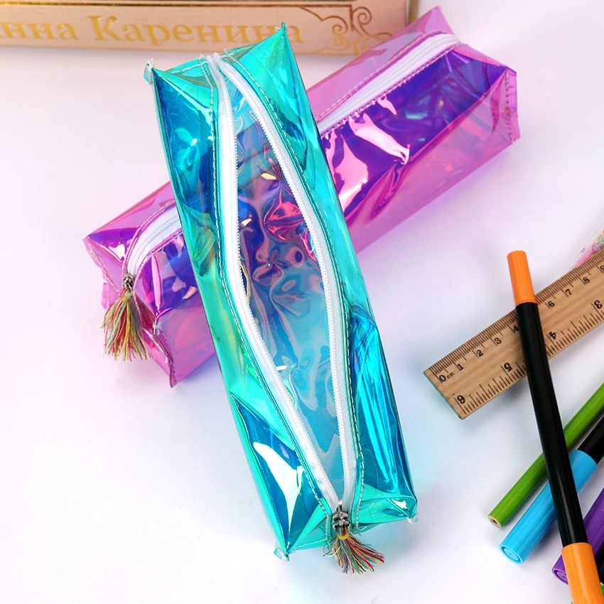 

1PC PVC Laser Transparent Reflective Fashion Pencils Bags Pencils Case Durable Large Capacity School Supplies Stationery