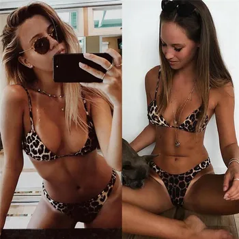 

Sexy Push Up Leopard Bikini Set 2019 Summer Swimwear Women Thong Bikini Swimsuit Mujer Bandeau Brazilian Beach Wear Bathing Suit