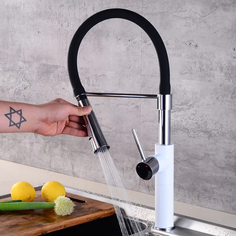 

Wash basin faucet kitchen basin pull out type universal double outlet head bake white paint pots