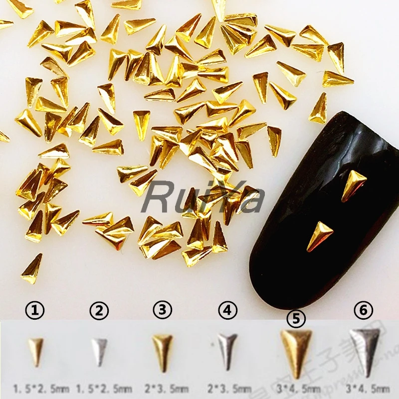 500Pcs/Lot Gold Silver Long Triangle Rivets Studs Metal Alloy Nail Art Decorations 3D DIY Nail