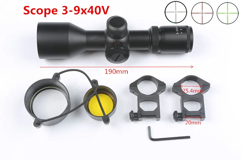 Mizugiwa Охота Тактический винтовка подсветкой Сфера 3-9x40v красный зеленый Mil-Dot Scope