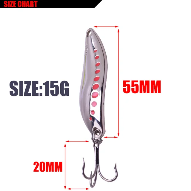 Metal Vib Leech Spinners Spoon Lures 10g 15g 20g Artificial Bait With Feather Hook Night Fishing Tackle for Bass Pike Perch 15G