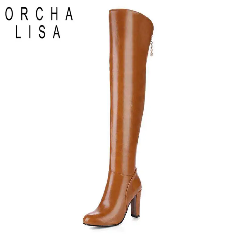 

ORCHA LISA Over the knee Top quality Women boots Pearl Autumn winter Warm High heel Shoes woman Pointed-toe Long high boots A759
