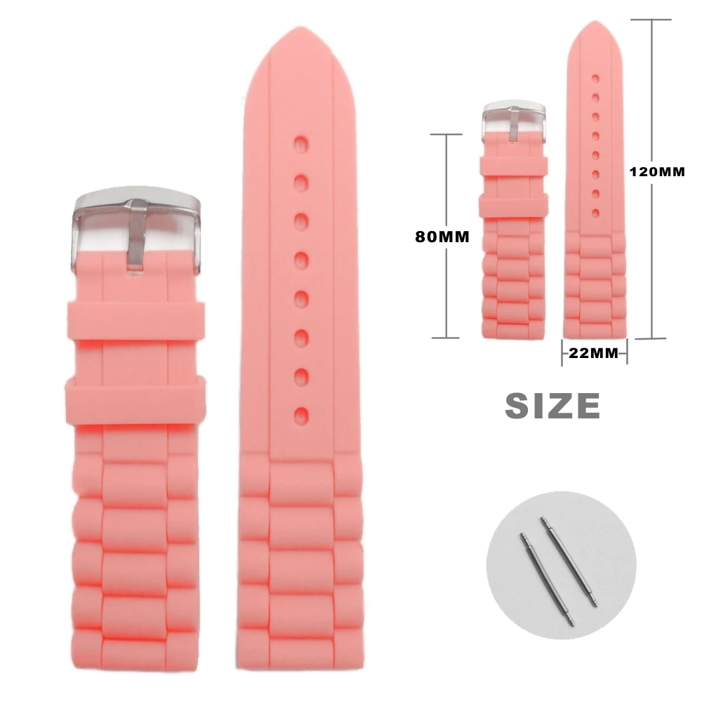 

22mm Charm Pink Silicone Jelly Rubber Ladies Watch Band Straps WB1002K22JB
