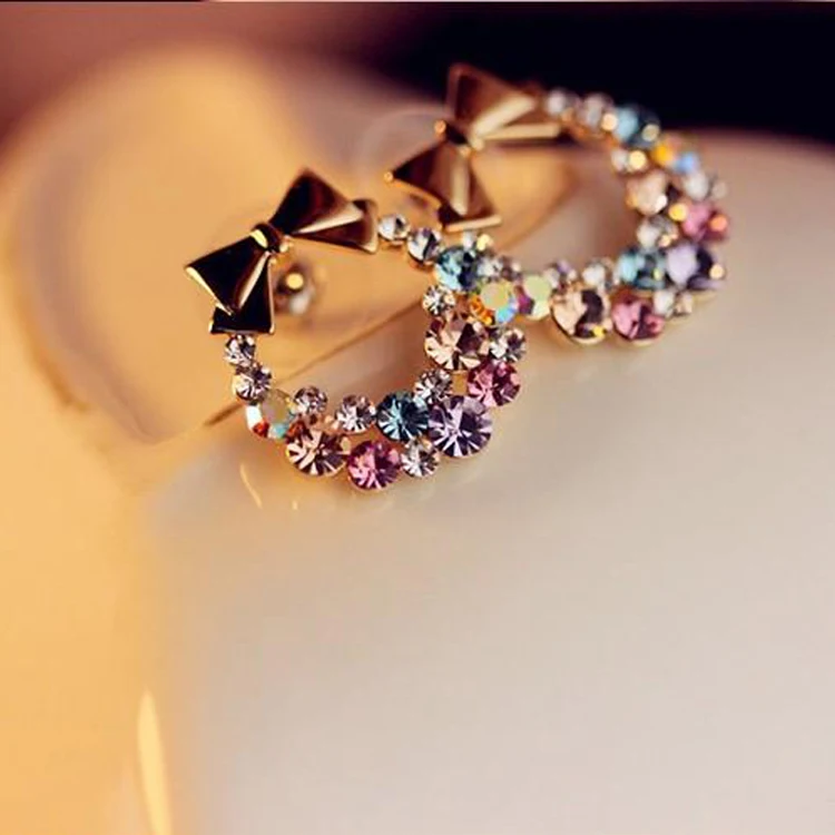 

Retro Bow Colorful Rhinestones Alloy Woman Stud Earring EAR-0450