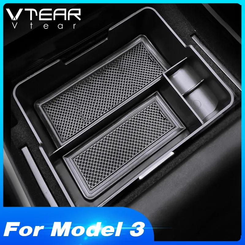 

Vtear For For Tesla Model 3 accessories Car Armrest Storage Box Center Console Container Bin Tray Holder Stowing Tidying 2019