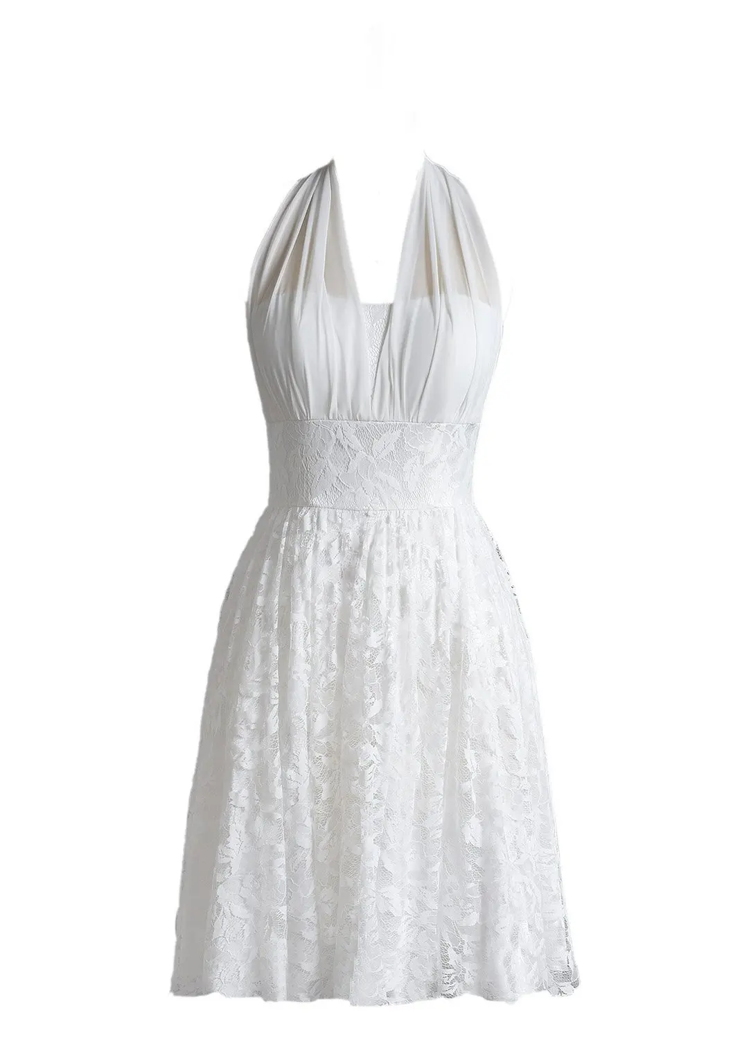 Nitree Youthful Sheer Halter Lace Wedding Dresses Knee Length Bridal