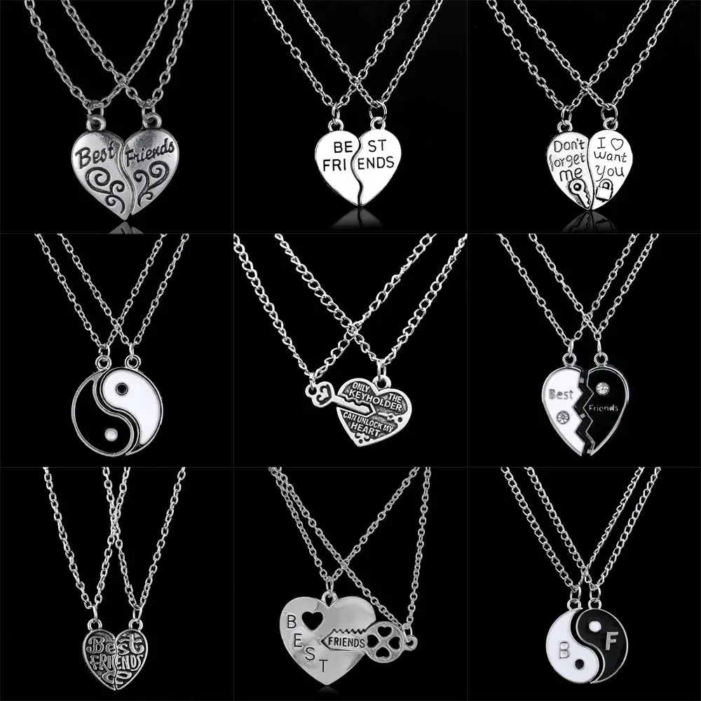 

2PC Best Friend Gift Yin Yang Puzzle Heart Pendant Chain Necklace Family Women Friendship Jewelry Charm Lovers Couples Necklaces