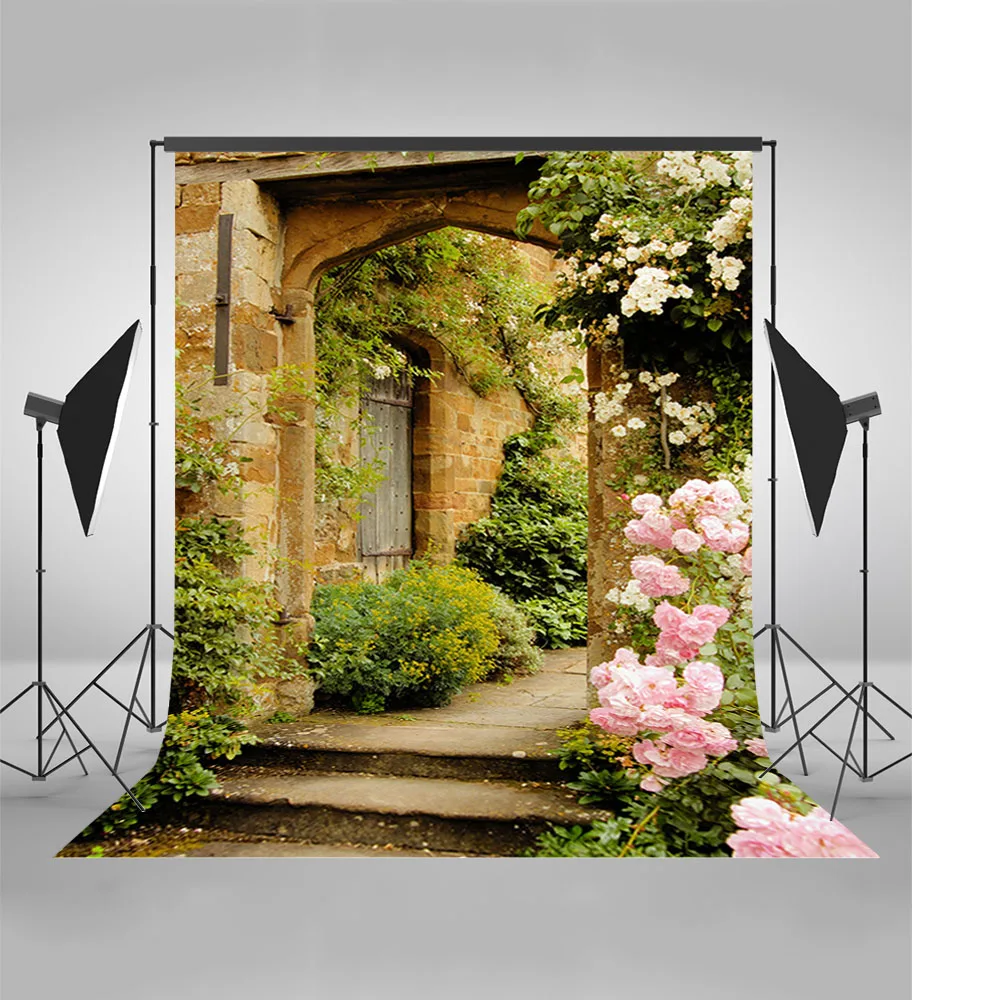 

Mehofoto Vintage Doors Photo Shoot Backdrops for Photography Studio Pink Flower Background Computer Printed Customize G-611
