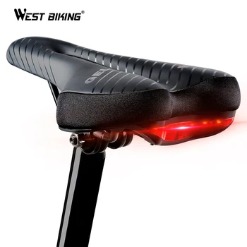 

WEST BIKING Bicycle Saddle With Tail Light MTB Waterproof Bike Cycling Saddle Soft Comfortable Hollow Bicycle Safety Bike Saddle