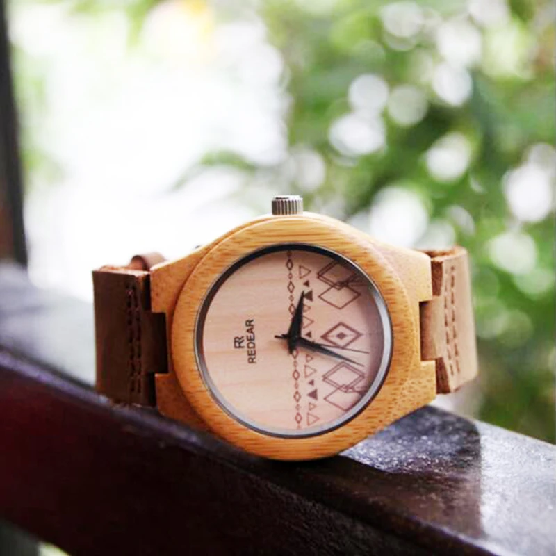 2017 New Bamboo Watch Men Women Leather Strap Genuine Lovers' Quartz Watches Men Luxury Brand Wristwatch Relogio Masculino Clock