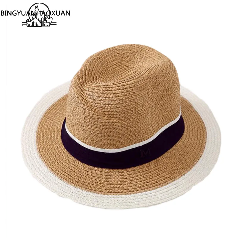 

BINGYUANHAOXUAN 2017 New Women's Hat With Large Floppy Derby Retro Black and White Hat Large Summer Beach Sun straw hat