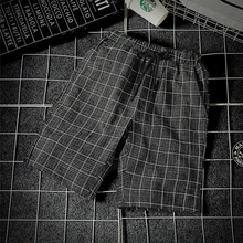 Летний модный комплект в клетку шорты Для мужчин сплошного цвета Рубашки домашние обтягивающие, до середины талии шорты большого размера Off White корейской Для мужчин одежда WGDK56