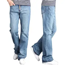 Новые мужские джинсы с кроем для женщин, мужские свободные джинсовые сапоги, голубые брюки, повседневные деловые брюки для мальчиков