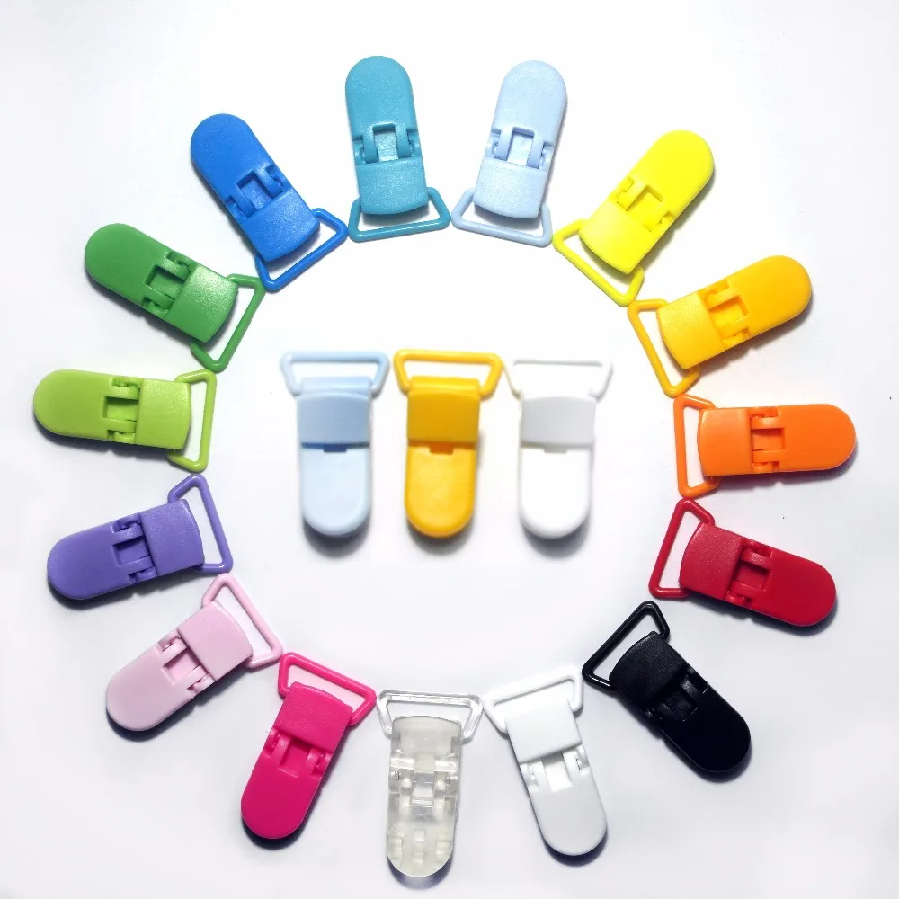

Free Shipping 15 Pcs Mix Colors Plastic Pacifier Clip Holder Soother Mam Baby Dummy Clips Chain For 20mm Ribbon 15 Colors