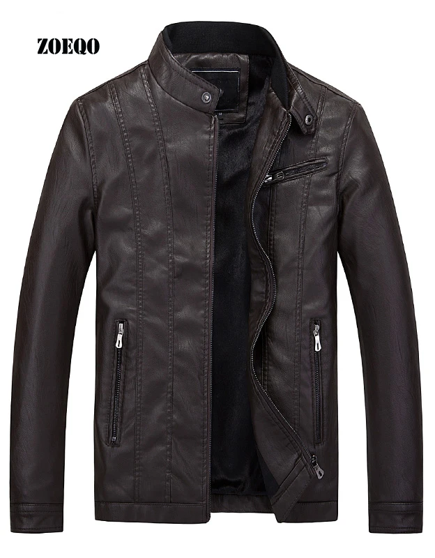ZOEQO Новое поступление модная мужская Кожаная Куртка Jaqueta Couro повседневные мужские кожаные куртки и пальто брендовый Дизайн мотоциклетная куртка