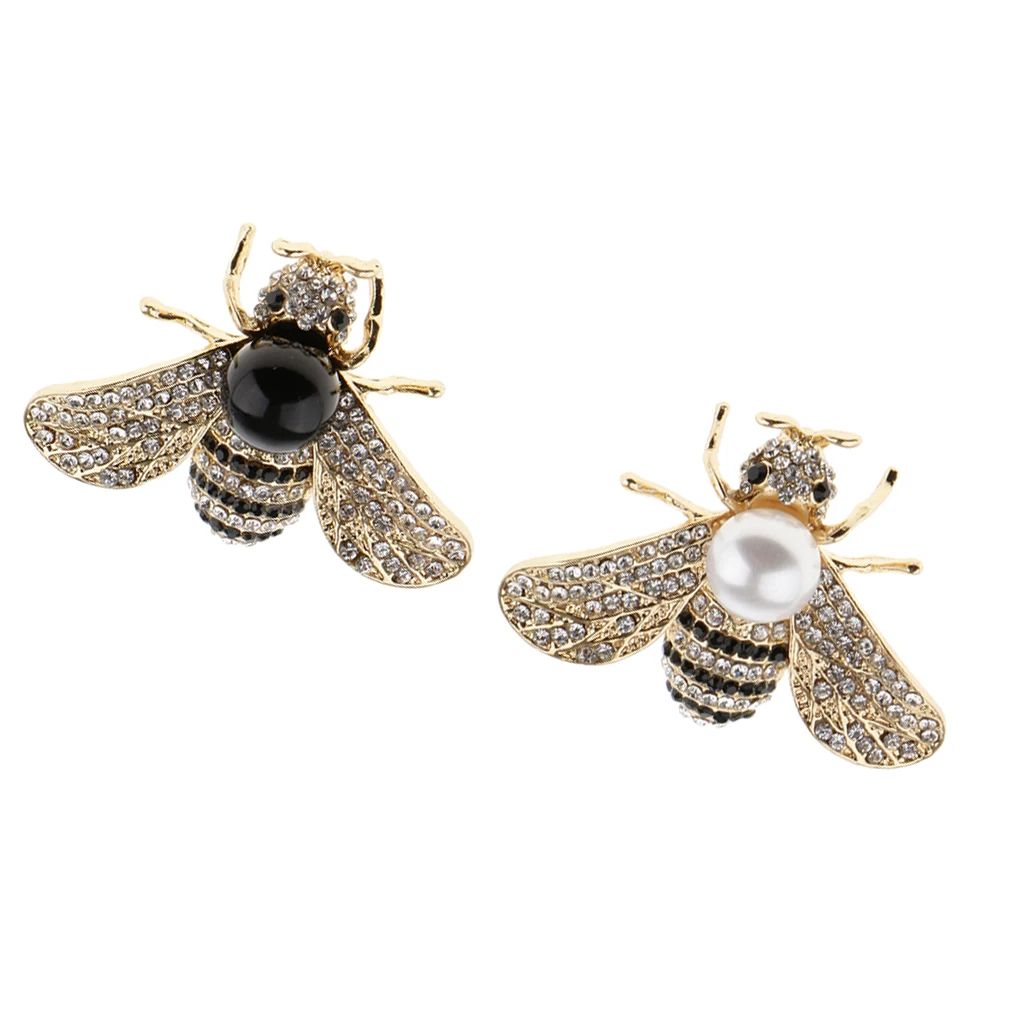 Handmade Pearl Rhinestone Honeybee Brooch Insect Lapel Pin Boutonniere Pendant Lapel Scarf Pin