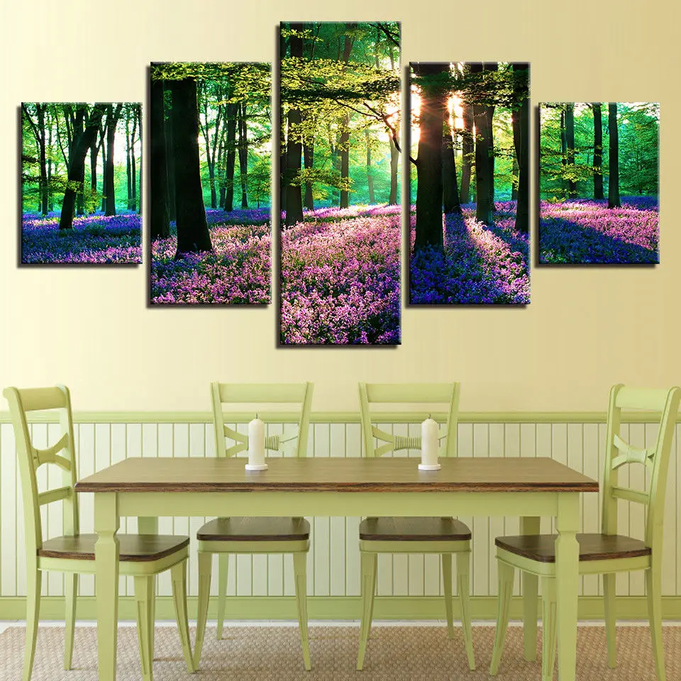 5-piece-canvas-wall-art-Forest-Purple-Lavender-Flowers-5pcs-Canvas-Set-Print-Wall-Art-Home