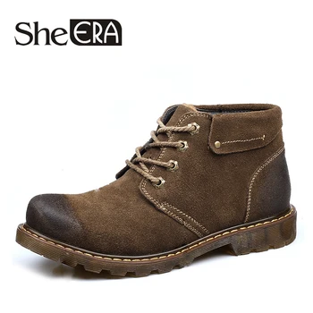 

Men's High Top Autumn Winter Boots High Quality Genuine Leather Plus Velvet Warm Tooling Men Shoes Breathable Men Boots 38-44