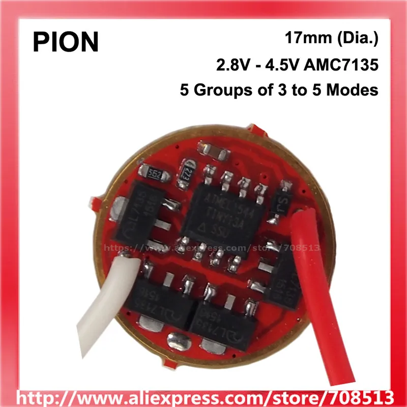 Pion 17mm 2 8 V 4 5 3/ 6/ x AMC7135 группы 3 Mode драйвер фонарика Board (1 шт.)|pion| |