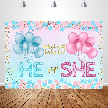 

Pink or Blue Balloons Photography Background Baby Boy or Girl He or She Gender Reveal Party Banner Backdrops for Photo Booth
