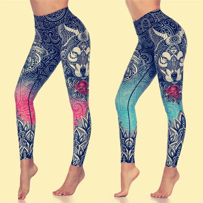 

Original Lobo Print Leggings Women Yoga Pants Leggings Fitness Gym Sports Wear Elastic Tight Leggings Yoga