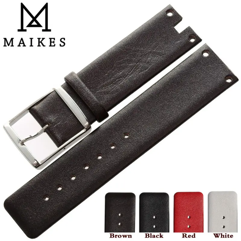 MAIKES High Quality Watchband Brown Thin Double Sided Genuine Leather Watch Strap Band Bracelet Case For CK Calvin Klein