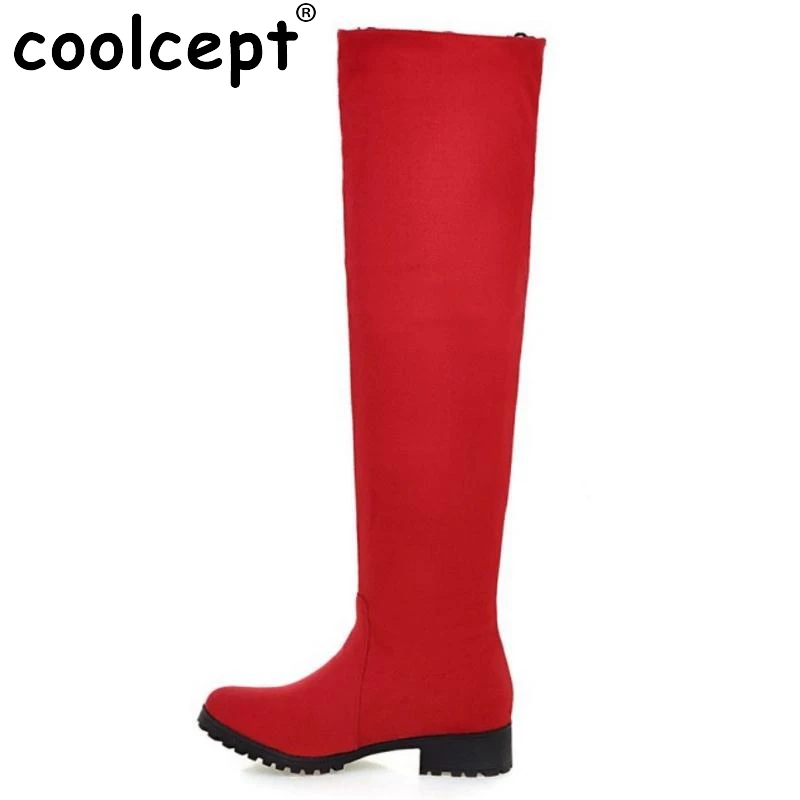 ФОТО Women Round Toe Over Knee High Boots Sexy Ladies Lace Low Heel Shoes Woman Fashion Autumn Winter Botas Mujer Size 32-50