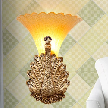 

European style simple creative luxury living room corridor TV background wall bedroom bedside peacock decorative wall lamp