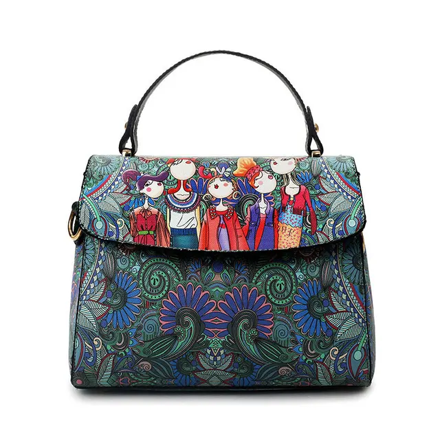 YQYDER 2017 Designer Luxury Brand PU Leather Bolsas Femininas Women Bag Ladies Green Character Handbag Shoulder Bags Female Tote