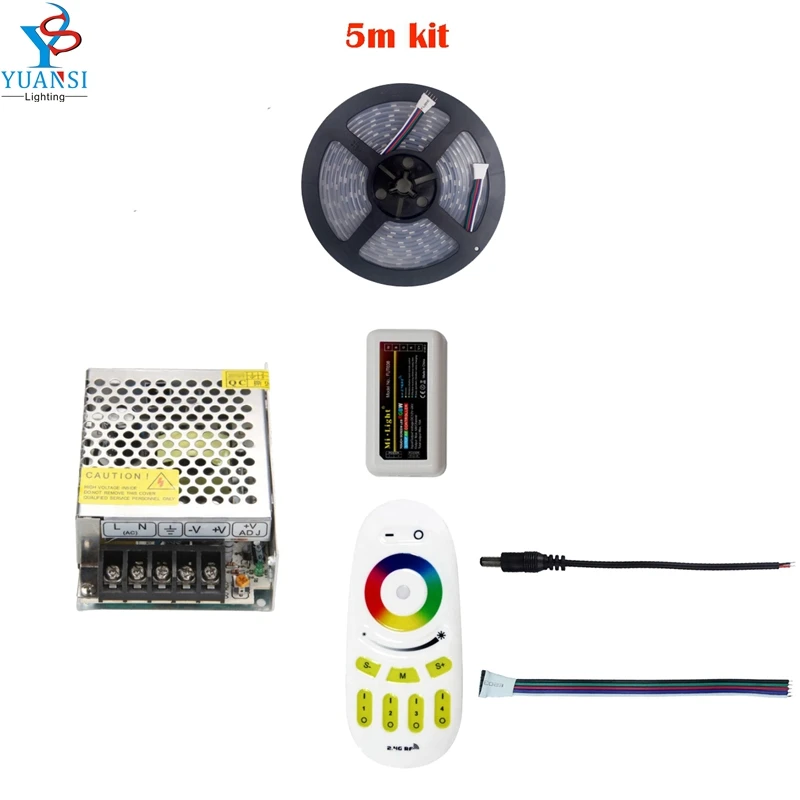 5~ 20 М 5050 rgbw rgbww(4 в 1) Светодиодная лента+ Mi. light 2,4G rgbw 4-зоны светодиодный контроллер+ rf, rgbw Сенсорный пульт дистанционного управления+ 12 В светодиодный адаптер