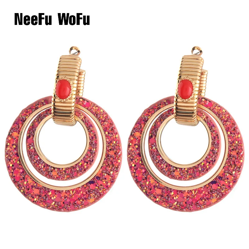 Серьги NeeFu WoFu из кожи с вспышкой круглые большие серьги кольцо для женщин медные