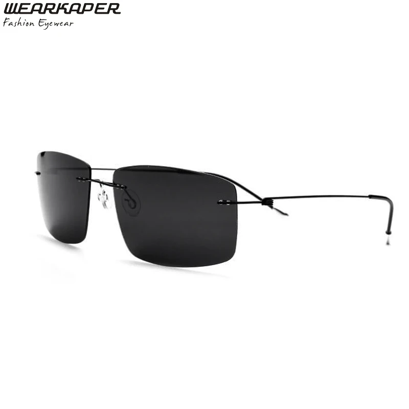 

WEARKAPER 100% Real Titanium No Screw Rimless Polarized Sunglasses Brand Designer Squared Sun Glasses Handmade Eyewear