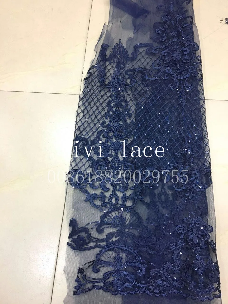 

5 yards xz002 # blue floral luxury Sequin embroidery net mesh lace fabric for dress sawing/party dress/occassion