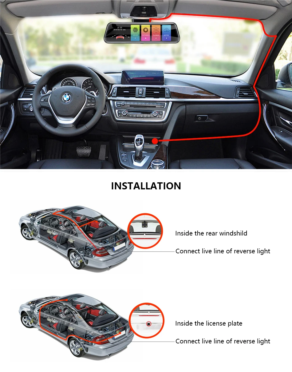 Mirror Design Front and Rear Dash Cameras Set