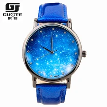 2016 Nouvelle Mode Montre Femmes Étoiles et Ciel Motif Strass Casual Quartz Montre Dames Populaire Bracelet En Cuir Élégant Montre-Bracelet